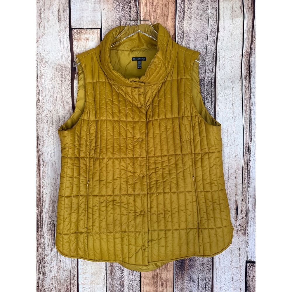 Eileen Fisher Quilted Vest Mustard Outerwear Fall Sustainable Minimalist Size XL